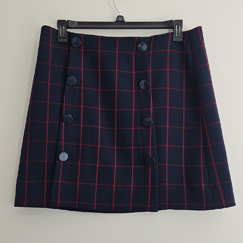 LOFT Navy and Red Plaid Mini Skirt